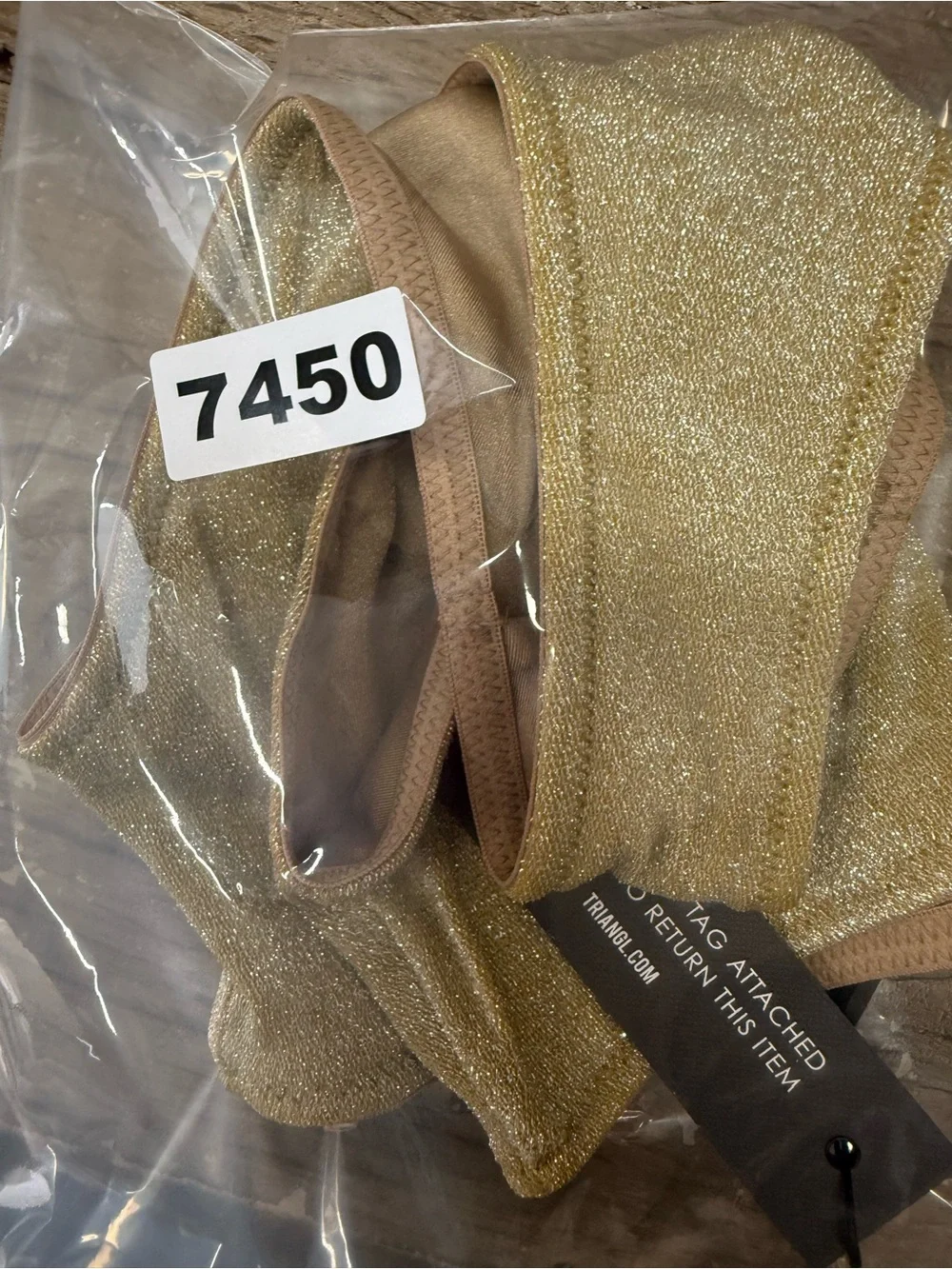Triangl Gold Shimmer High Waisted Bikini Bottoms size large NWT